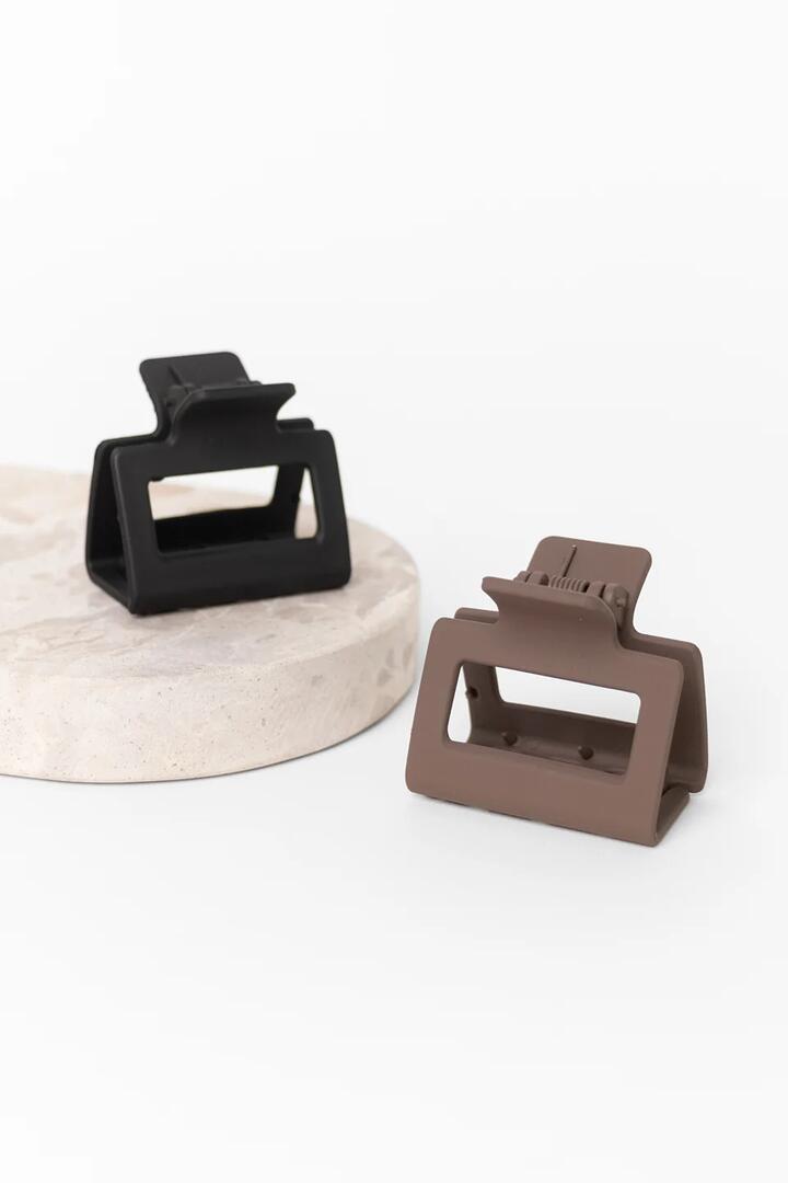 Image of Hair Accessories. Product name - Medium Brown Black 2 pc Matte Clip Set in Black colour by brand - Humble + Heart
