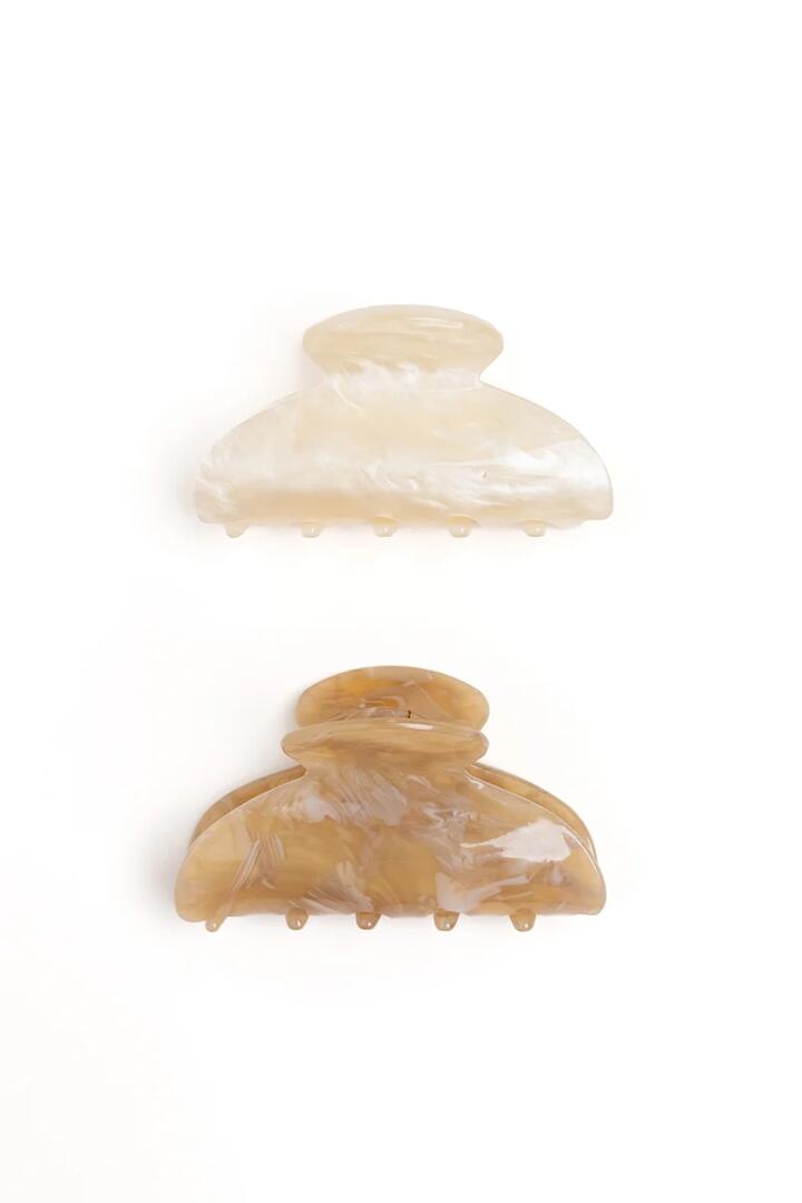 Image of Hair Accessories. Product name - Neutral Pearl Acrylic Set of 2 Claw Clips in colour by brand - Humble + Heart