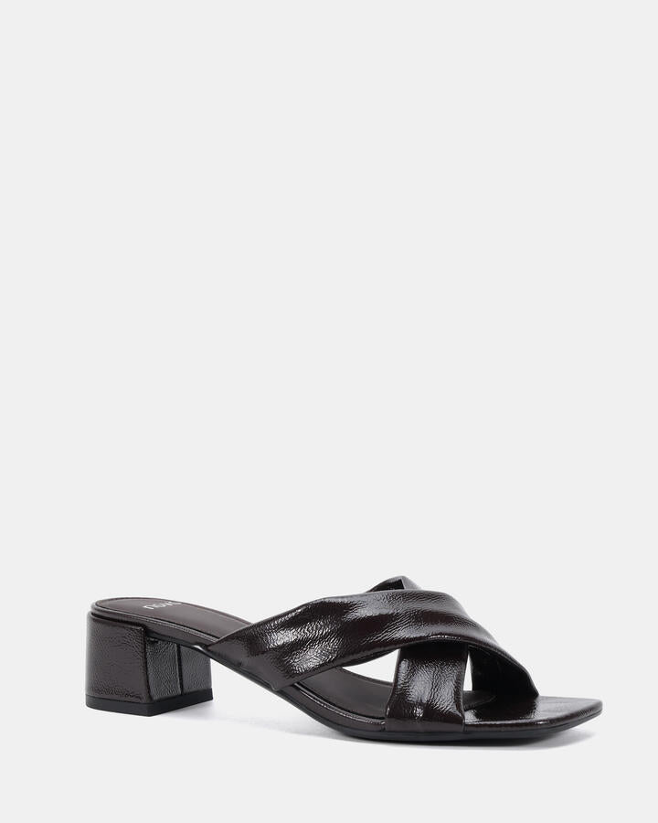 Image of Sandals. Product name - Veryl Espresso Crinkle Mules in Espresso Crinkle colour by brand - Novo