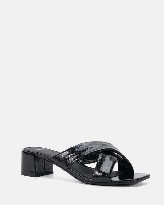 Image of Sandals. Product name - Veryl Black Crinkle Mules in Black Crinkle colour by brand - Novo