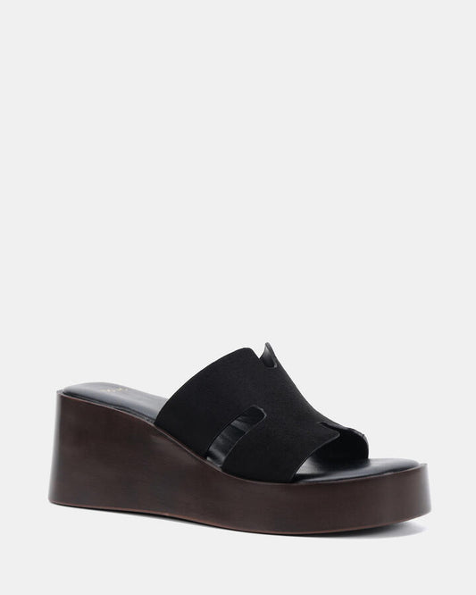 Image of Boots. Product name - Berm Black Suede Wedge Heels in Black colour by brand - Novo