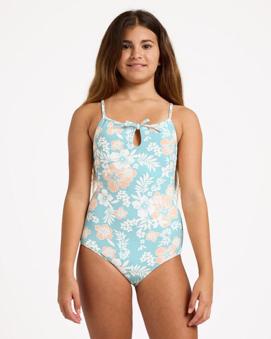 Image of Swimwear. Product name - Billabong Girls 6-16 Hibiscus Haze One Piece Swimsuit Aqua Haze in Aqua Haze colour by brand - Billabong