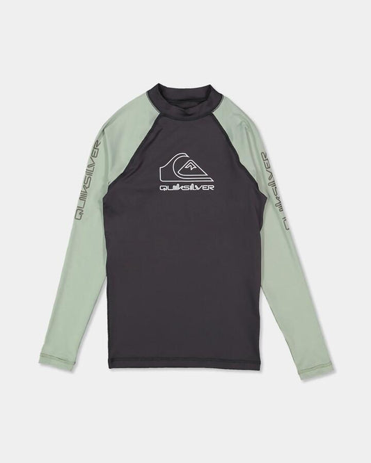 Image of Coats & Jackets. Product name - Quiksilver Boys 8-16 Ontourlsyt Rash Vest Iceberg Green in Iceberg Green colour by brand - Quiksilver