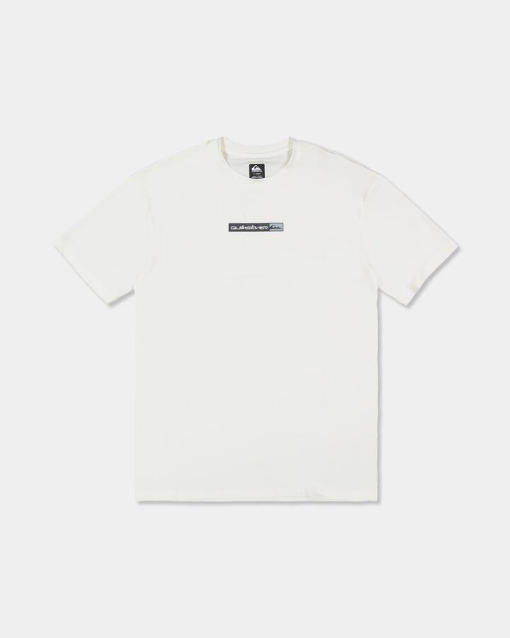 Image of a model wearing Tops. Product name - Quiksilver Mens Omni Bar Short Sleeve Rashguard White in White colour by brand - Quiksilver