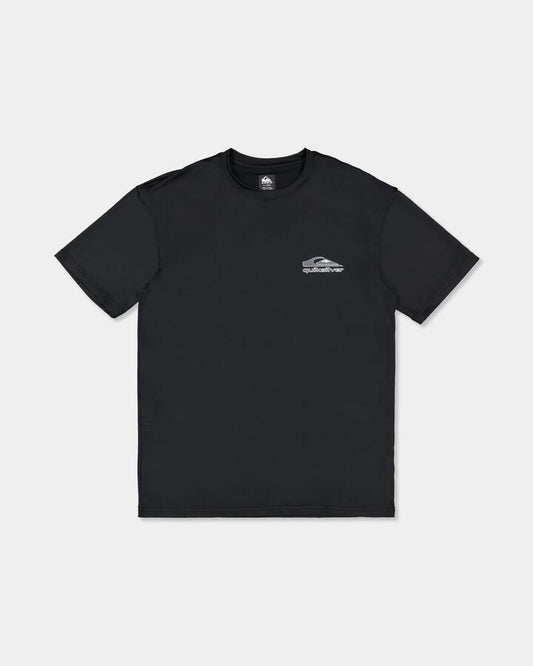 Image of a model wearing Tops. Product name - Quiksilver Mens Carbon Short Sleeve Rashguard Black in Black colour by brand - Quiksilver
