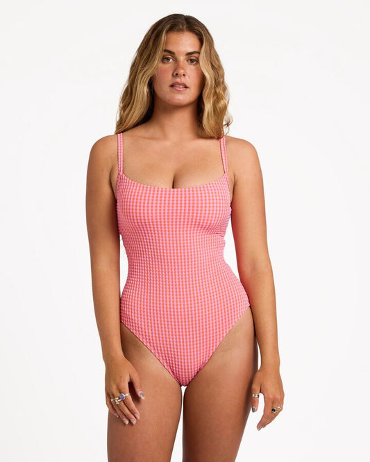 Image of Swimwear. Product name - Billabong Womens Mini Wave Check Mia Dd One Piece Swimsuit Tangerine in Tangerine colour by brand - Billabong