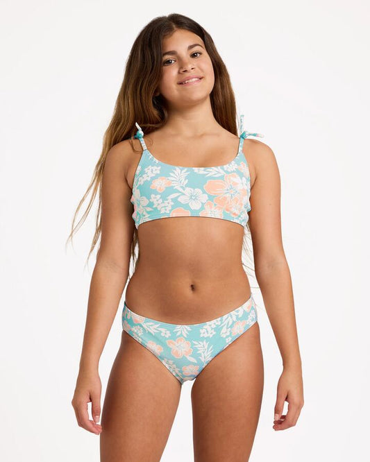 Image of Swimwear. Product name - Billabong Girls 6-16 Hibiscus Haze Two Piece Swimsuit Aqua Haze in Aqua Haze colour by brand - Billabong