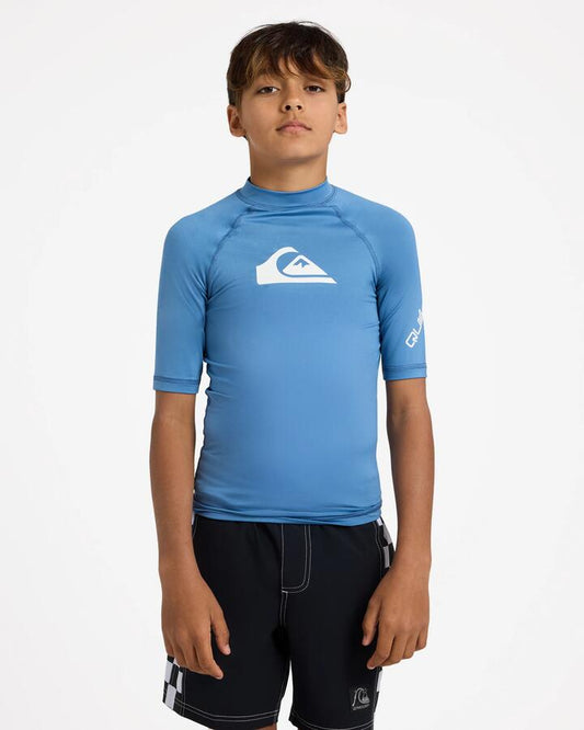 Image of Coats & Jackets. Product name - Quiksilver Boys 8-16 All Time Rash Vest Quiet Harbor in Quiet Harbor colour by brand - Quiksilver