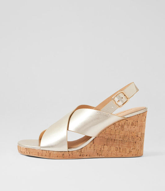 Image of Boots. Product name - Kibbi Gold Cork Leather Wedges in Gold-Cork colour by brand - MOLLINI