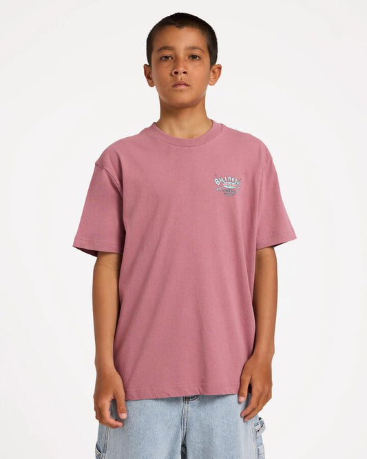Image of T-Shirts. Product name - Billabong Boys 8-16 Boys Heritage Arch T-Shirt Red Dahlia in Red Dahlia colour by brand - Billabong