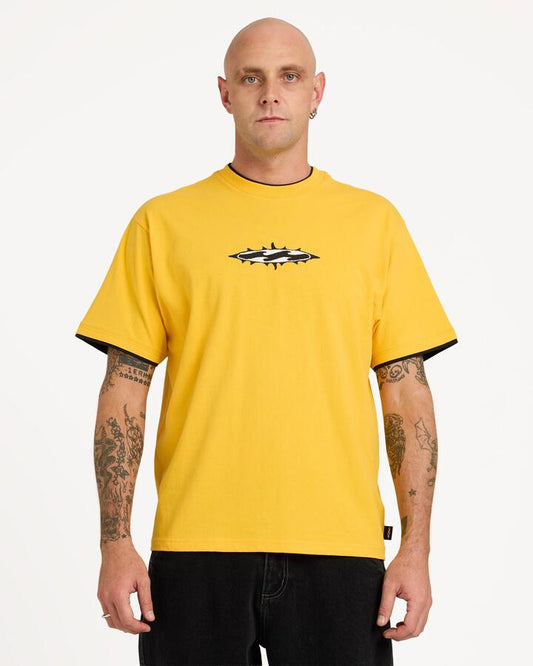 Image of T-Shirts. Product name - Billabong Mens Creed Spiked Tipper T-Shirt Yellow in Yellow colour by brand - Billabong