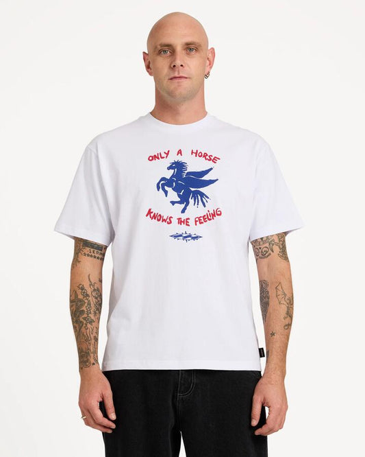 Image of T-Shirts. Product name - Billabong Mens Creed Horse T-Shirt White in White colour by brand - Billabong
