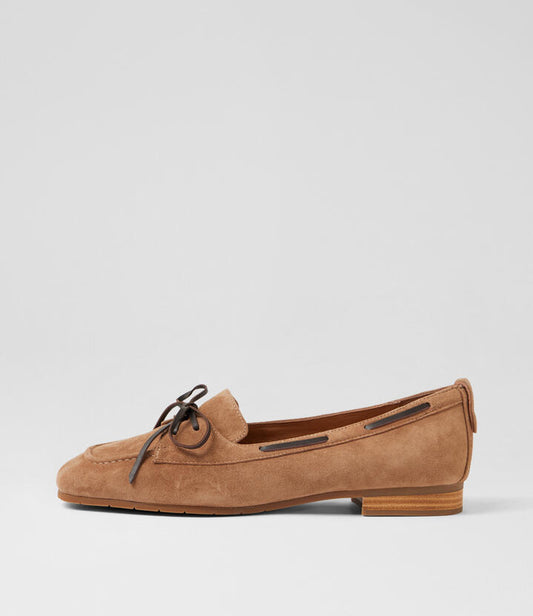 Image of Shoes. Product name - Pim Light Choc Suede Leather Flat Shoes in Lt Choc-Choc colour by brand - MIDAS