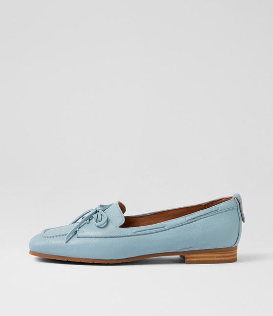 Image of Jeans. Product name - Pim Denim Leather Flat Shoes in Denim colour by brand - MIDAS