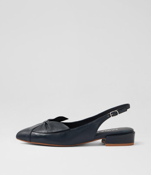 Image of Dresses. Product name - Ember Navy Leather Slingbacks in Navy colour by brand - MIDAS
