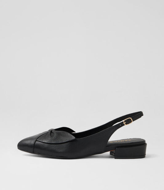 Image of Dresses. Product name - Ember Black Leather Slingbacks in Black colour by brand - MIDAS