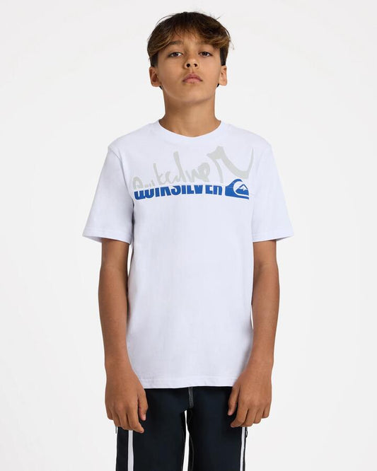 Image of T-Shirts. Product name - Quiksilver Boys 8-16 Yg Spliced T-Shirt White in White colour by brand - Quiksilver