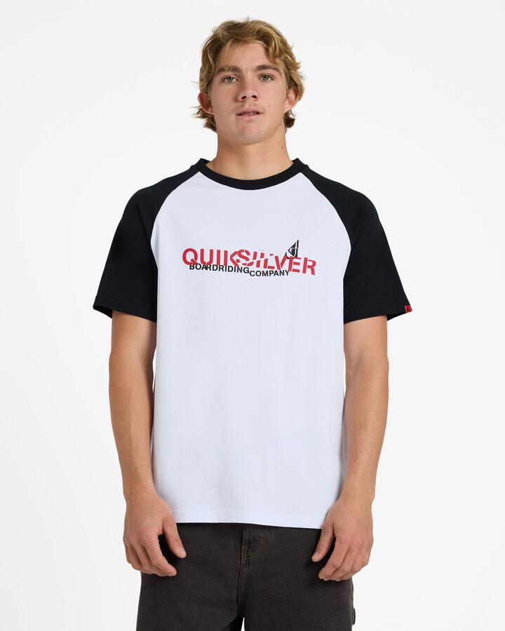 Image of T-Shirts. Product name - Quiksilver Mens Yg Split Raglan Oversized T-Shirt White in White colour by brand - Quiksilver