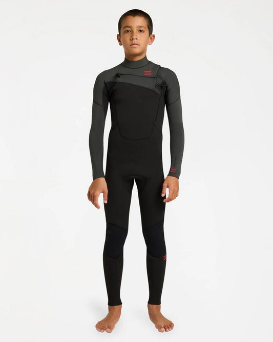 Image of Wetsuits. Product name - Billabong Boys 8-16 3/2 Absolute Core Chest Zip Wetsuit Tar Black in Tar Black colour by brand - Billabong