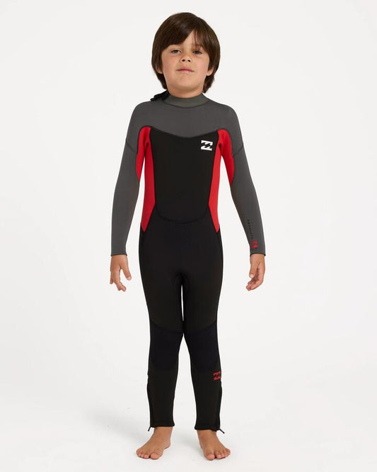 Image of a model wearing Tops. Product name - Billabong Boys 2-6 3/2 Absolute Long Sleeve Wetsuit True Red in True Red colour by brand - Billabong