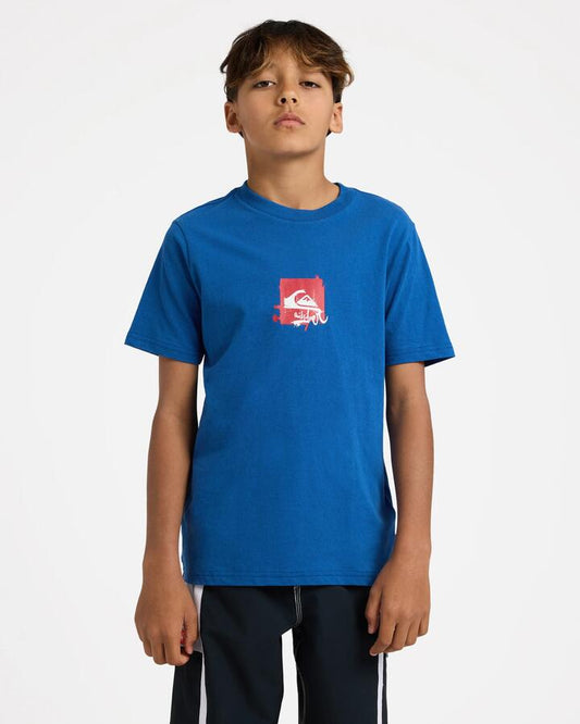 Image of T-Shirts. Product name - Quiksilver Boys 8-16 Yg Impaired Box T-Shirt Monaco Blue in Monaco Blue colour by brand - Quiksilver