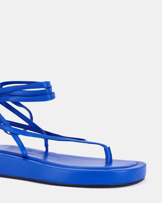 Image of Heels. Product name - Talisha Cobalt Platform Sandals in Blue colour by brand - Novo