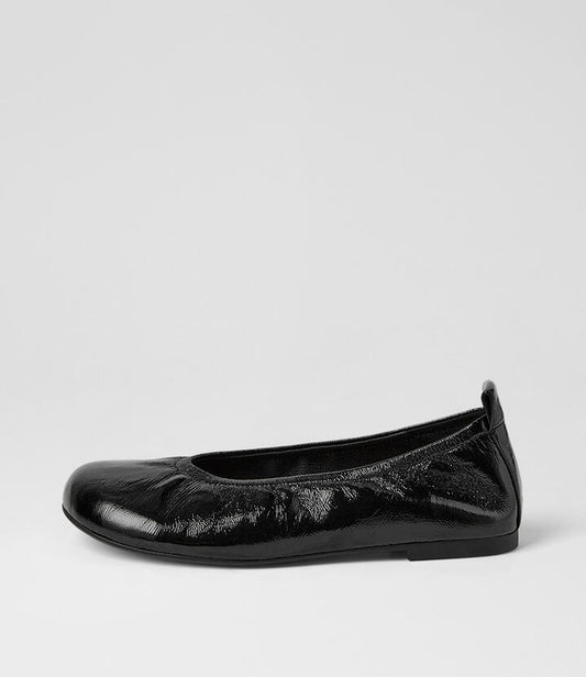 Image of Shoes. Product name - Linni Black Crinkle Patent Ballet Flats in Black colour by brand - MOLLINI