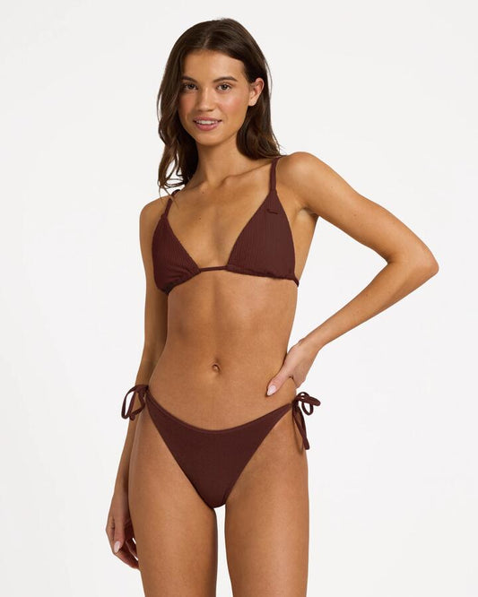Image of Swimwear. Product name - Roxy Womens Palm Shadows Tie Side High Leg Cheeky Bikini Bottom Java in Java colour by brand - Roxy