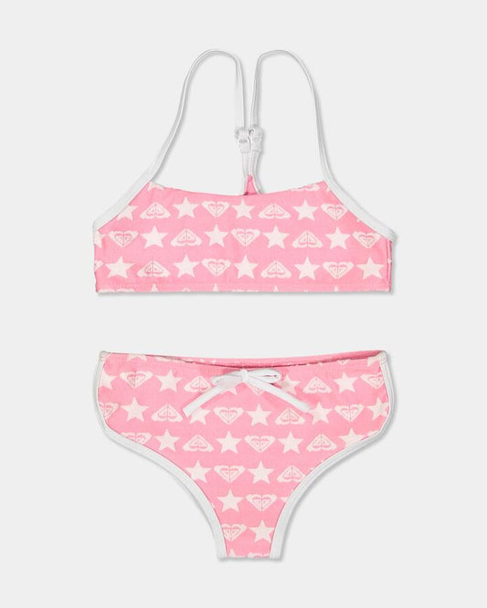 Image of a model wearing Tops. Product name - Roxy Girls 2-7 Super Star Bralette Two Piece Pink Carnation Super Star Tw in Pink Carnation Super Star Tw colour by brand - Roxy