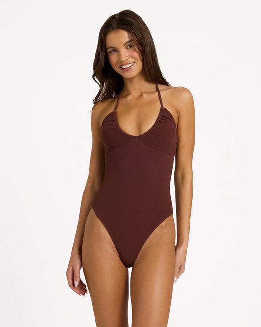 Image of Swimwear. Product name - Roxy Womens Palm Shadows One Piece Swimsuit Java in Java colour by brand - Roxy
