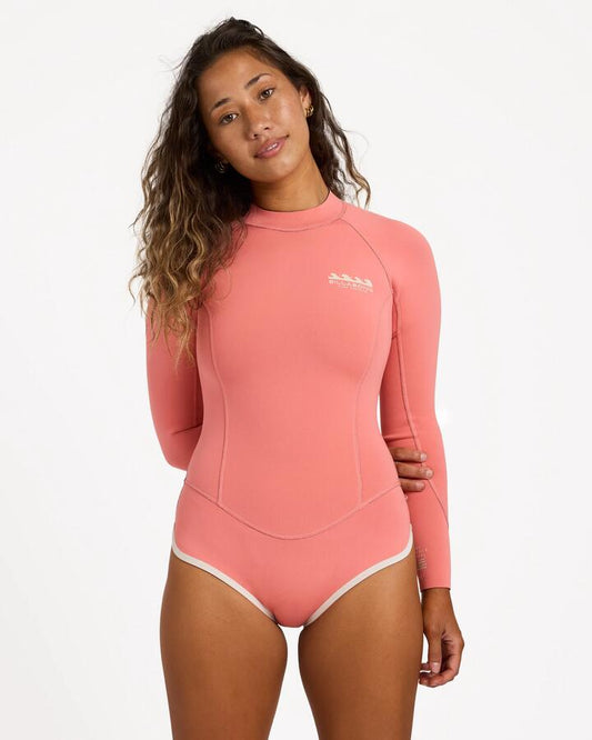 Image of Wetsuits. Product name - Billabong Womens 2/2 Glider Back Zip Wetsuit Springsuit Watermelon in Watermelon colour by brand - Billabong