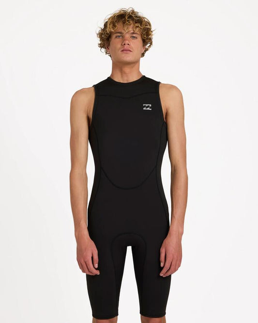 Image of Wetsuits. Product name - Billabong Mens 2/2 Absolute Short John Wetsuit Shorts Black in Black colour by brand - Billabong