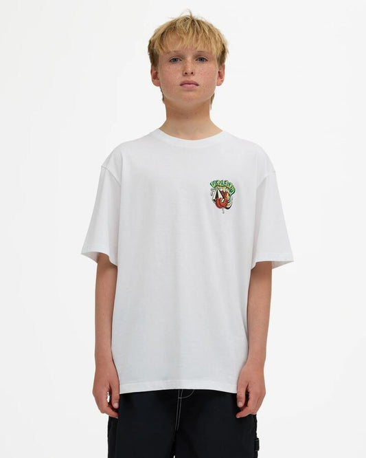 Image of T-Shirts. Product name - Volcom Boys 8-16 Snaky T-Shirt White in White colour by brand - Volcom