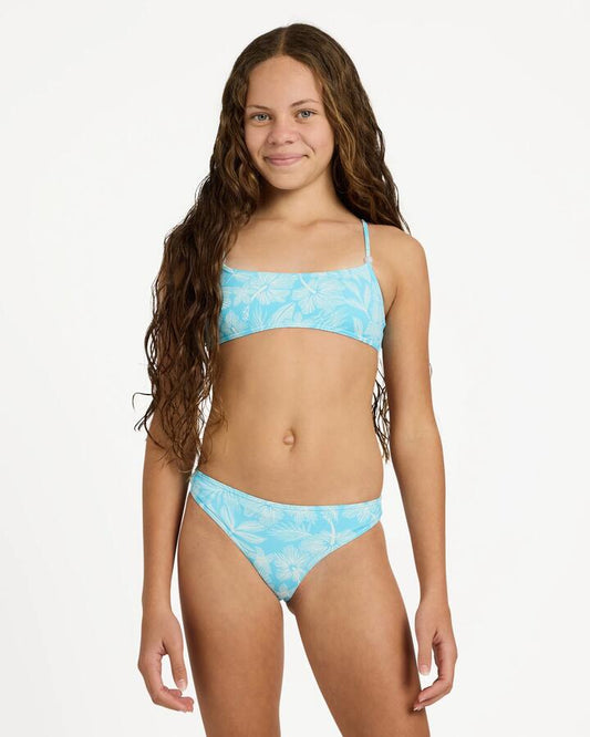Image of a model wearing Tops. Product name - Roxy Girls 8-16 Cargo Dreams Bralette Two Piece Splish Splash Cargo Dream in Splish Splash Cargo Dream colour by brand - Roxy