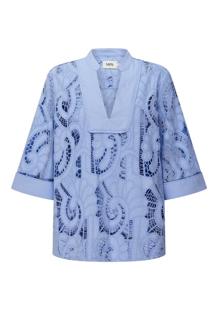 Image of a model wearing Outerwear. Productname: Marbella Tunic Top | MOS The Label in Cornflower Blue colour by brand - MOS The Label