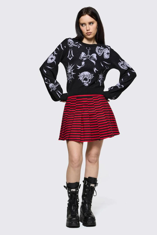 Image of a model wearing Tops. Product name - Trad Emo Long Sleeve Art Knit in Black colour by brand - Black Friday