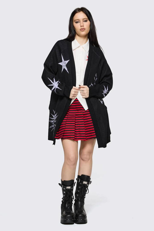 Image of Cardigans. Product name - Trad Emo Long Graphic Cardigan in Black colour by brand - Black Friday