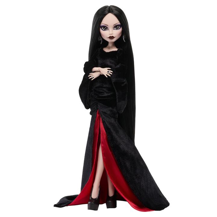 Image of Dolls. Product name - Monster High Wednesday Morticia Addams Skullector Doll in colour by brand - Monster High Collectors