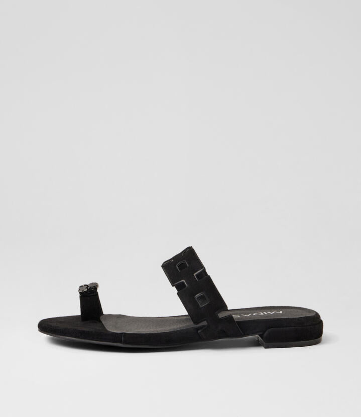Image of Sandals. Product name - Lira Black Suede Thongs in Black colour by brand - MIDAS