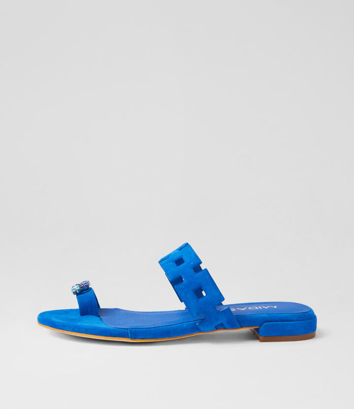 Image of Sandals. Product name - Lira Cobalt Suede Thongs in Cobalt colour by brand - MIDAS