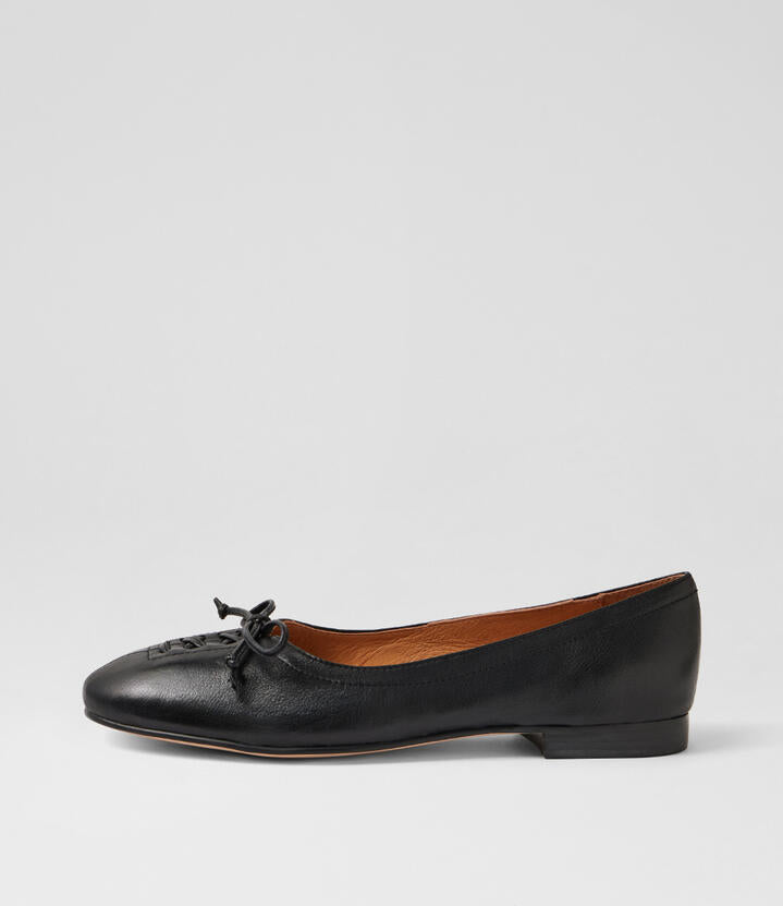 Image of Shoes. Product name - Unicorn Black Leather Flat Shoes in Black colour by brand - MIDAS