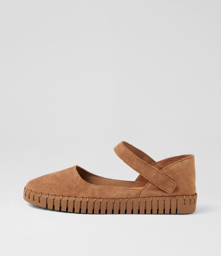 Image of Shoes. Product name - Highlife Light Choc Suede Flat Shoes in Lt Choc-Choc Sole colour by brand - MIDAS