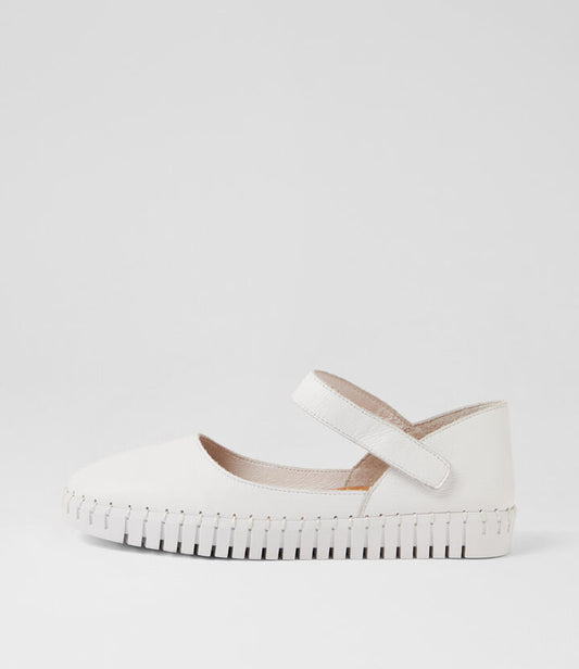 Image of Shoes. Product name - Highlife White Leather Flat Shoes in White-White Sole colour by brand - MIDAS