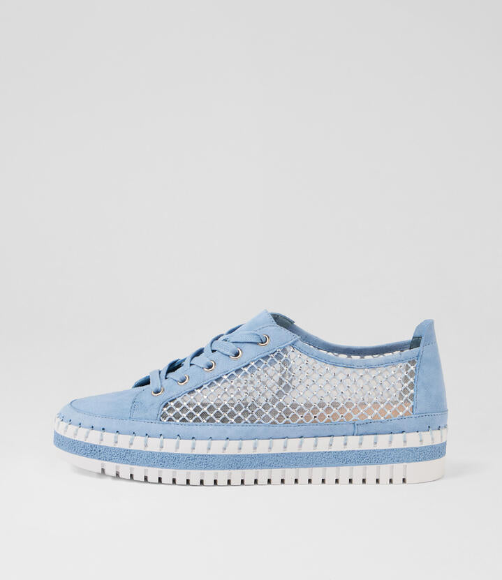 Image of Sneakers. Product name - Monet Pale Blue Suede Mesh Sneakers in Pale Blue colour by brand - MIDAS