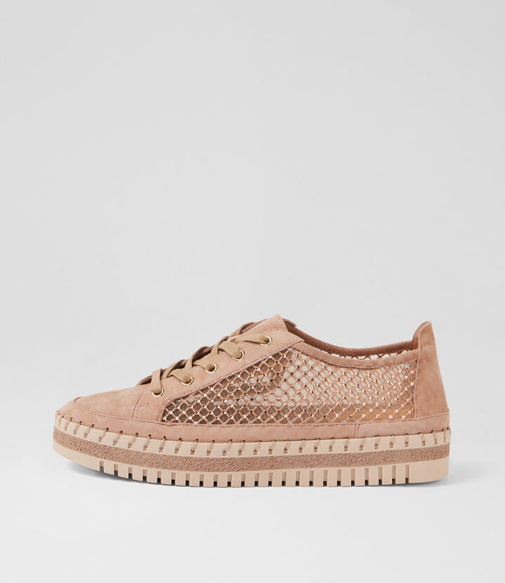Image of Sneakers. Product name - Monet Cafe Suede Mesh Sneakers in Cafe colour by brand - MIDAS