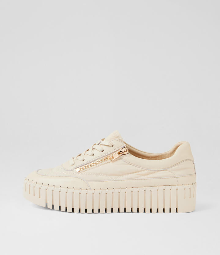 Image of Sneakers. Product name - Booky Vanilla Leather Fabric Sneakers in Vanilla-Vanilla Sole colour by brand - MIDAS