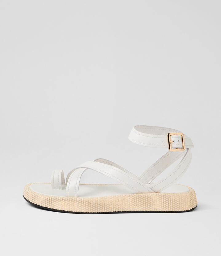 Image of Sandals. Product name - Anulla White Natural Leather Woven Sandals in White-Natural colour by brand - MOLLINI