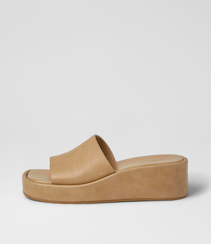 Image of Sandals. Product name - Chevrone Light Tan Leather Sandals in Lt Tan colour by brand - MOLLINI