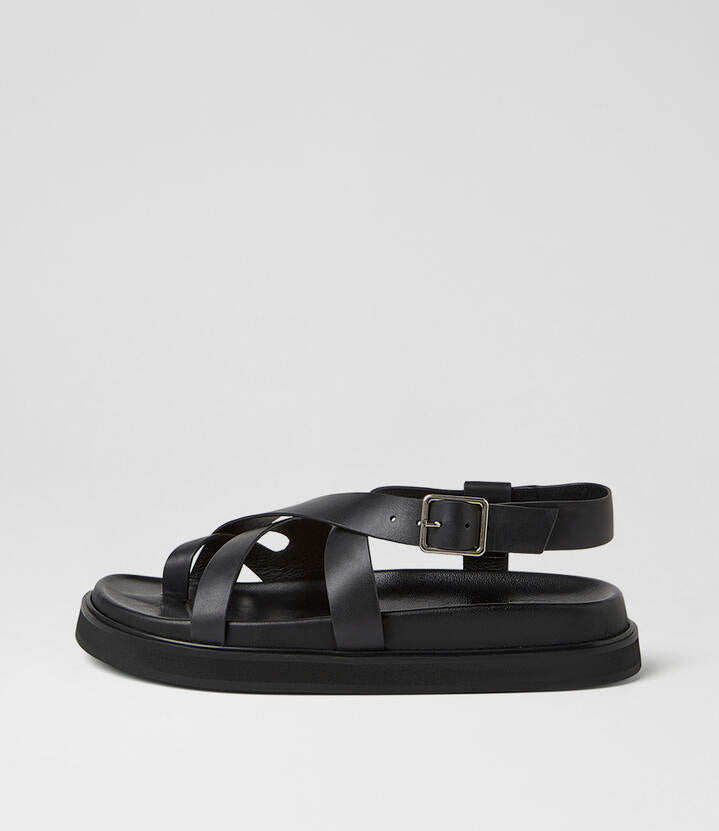 Image of Sandals. Product name - Meyne Black Leather Sandals in Black colour by brand - MOLLINI