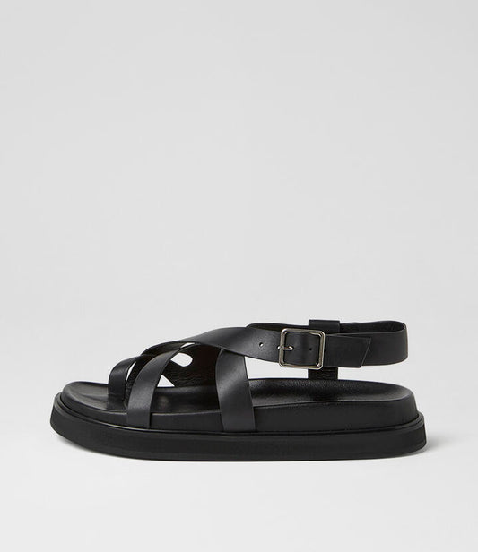 Image of Sandals. Product name - Meyne Black Leather Sandals in Black colour by brand - MOLLINI